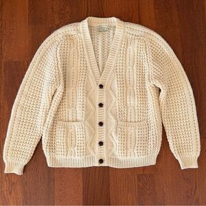 Vintage Irish Wool Gaeltarra Fisherman Knit Cardigan Sweater Hand Loomed  XL